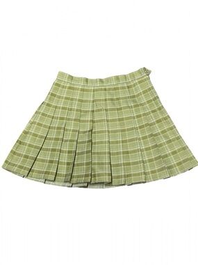 Y2K Green Plaid Mini Skirt XS Built-In Shorts Side Zip Preppy Coquette Style